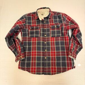 Men's Red and Blue fleece lined Plaid Shirt Jacket